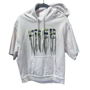 Free People Fp Movement | Short Sleeve Fringe Embroidered Hoodie | XS Cream